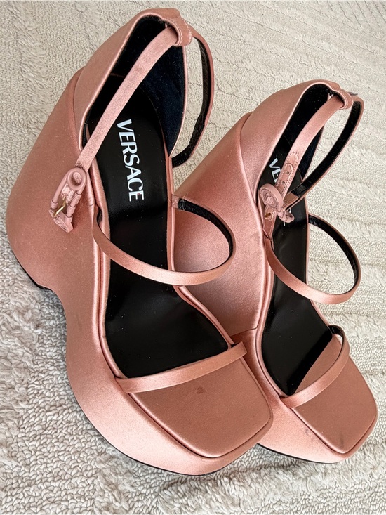 Versace Shoes - Versace Rose Gold Satin Platform Wedge Sandals / Size US 9.5/10